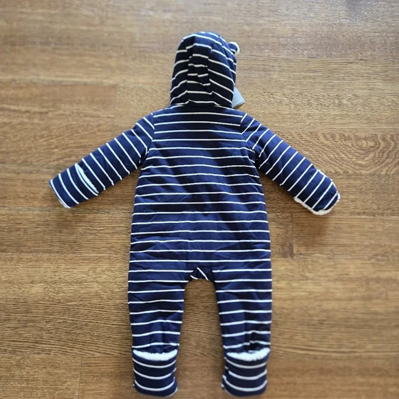 NWT GAP Two Matching *TWINS* Baby Sherpa Hoodie One-Piece Snowsuit Navy Blue 6M - Picture 8 of 8